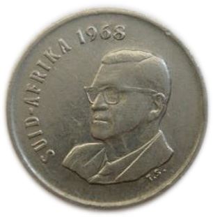 South Africa 5 Cents Coin | Charles Swart | Afrikaans Legend - SUID-AFRIKA | KM76.2 | 1968