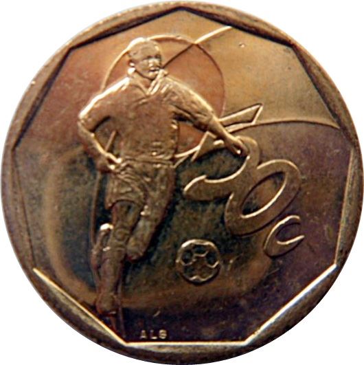 South Africa 50 Cents Coin | Football; Tswana Legend - Aforika Borwa | KM287 | 2002