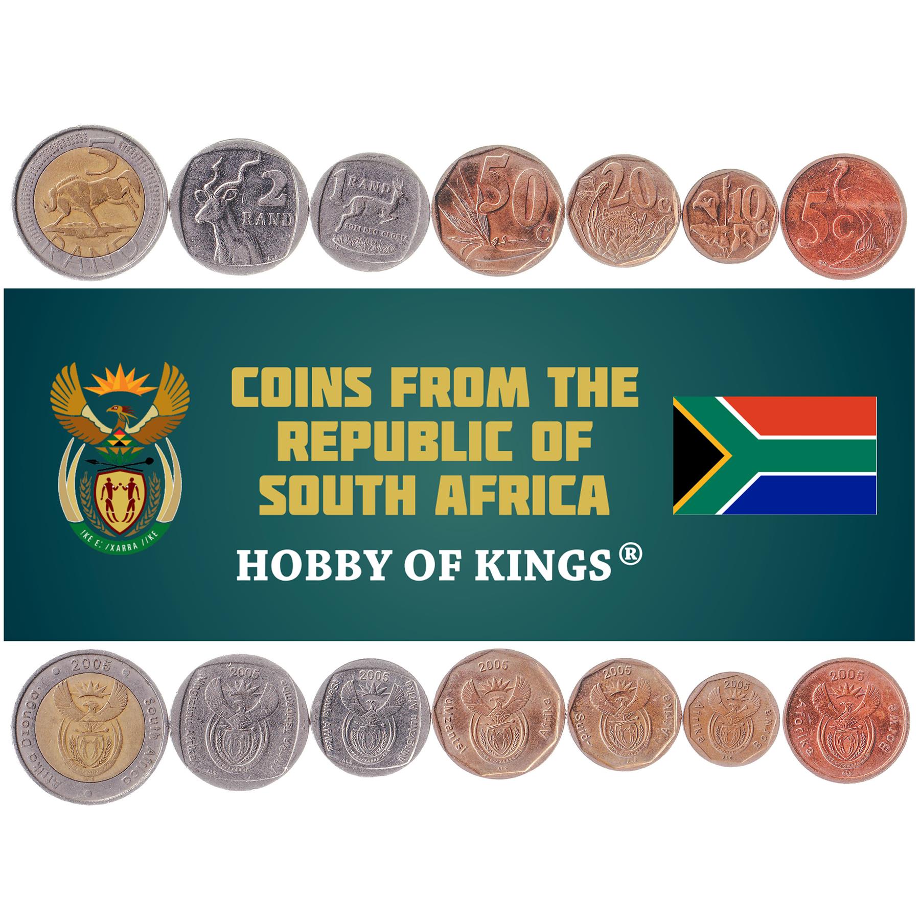 South Africa 7 Coin Set 5 10 20 50 Cents 1 2 5 Rands 2005