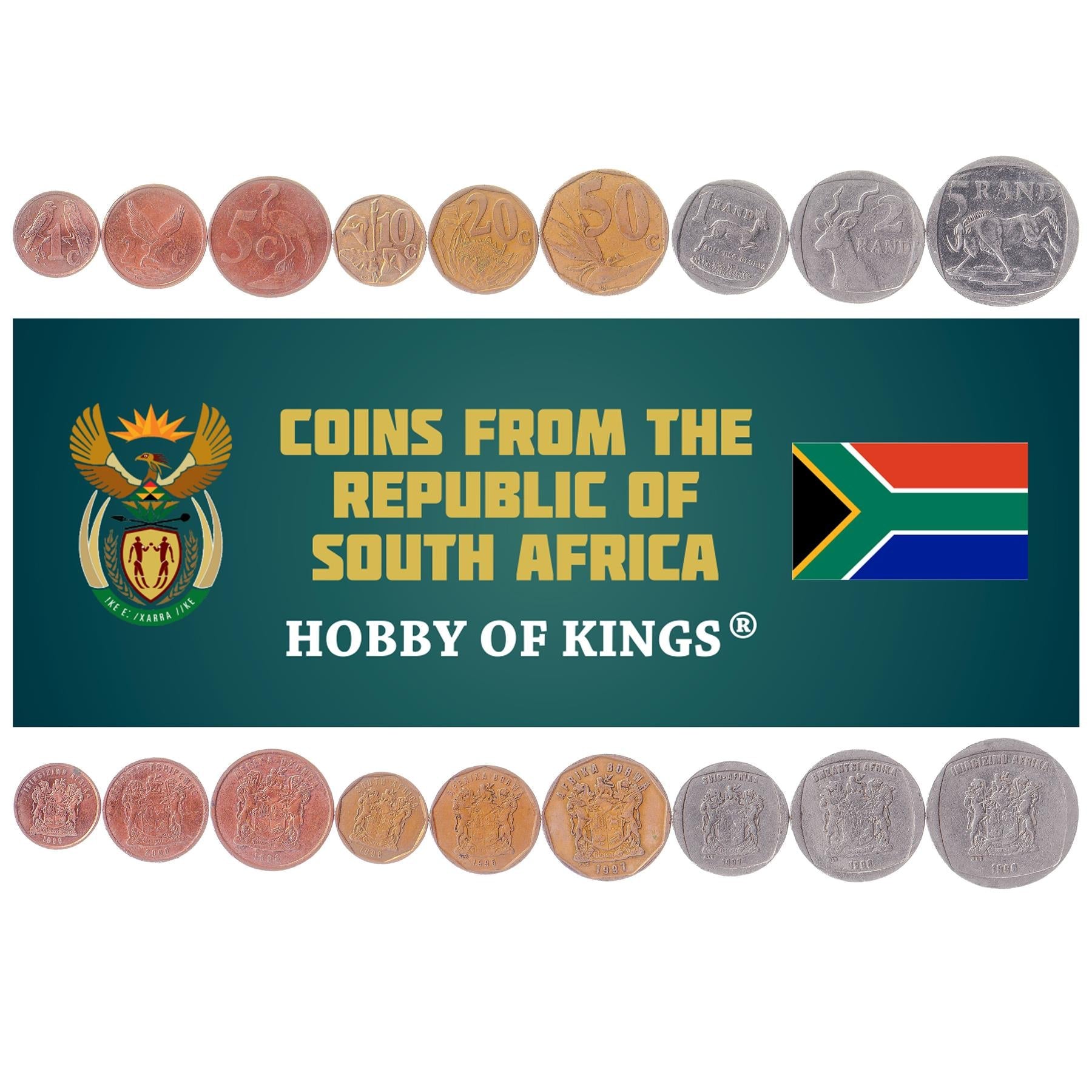 South Africa 9 Coin Set 1 2 5 10 20 50 Cents 1 2 5 Rand | 1996 - 2000