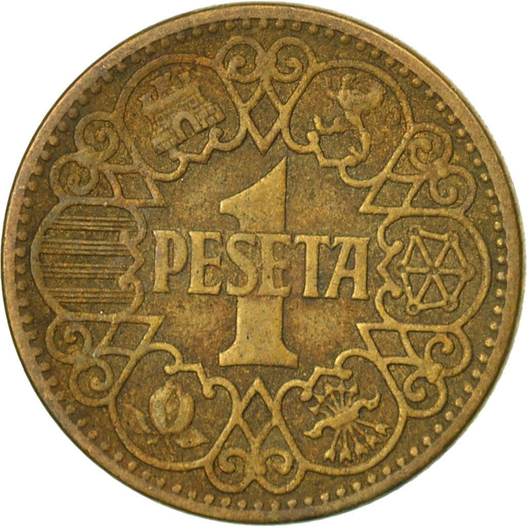 Spain 1 Peseta Coin KM767 1944 Map