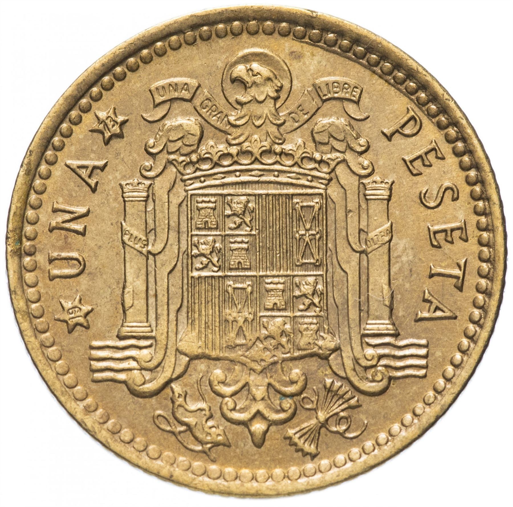 Spain 1 Peseta - Francisco Franco 1st portrait Coin KM775 1946 - 1963