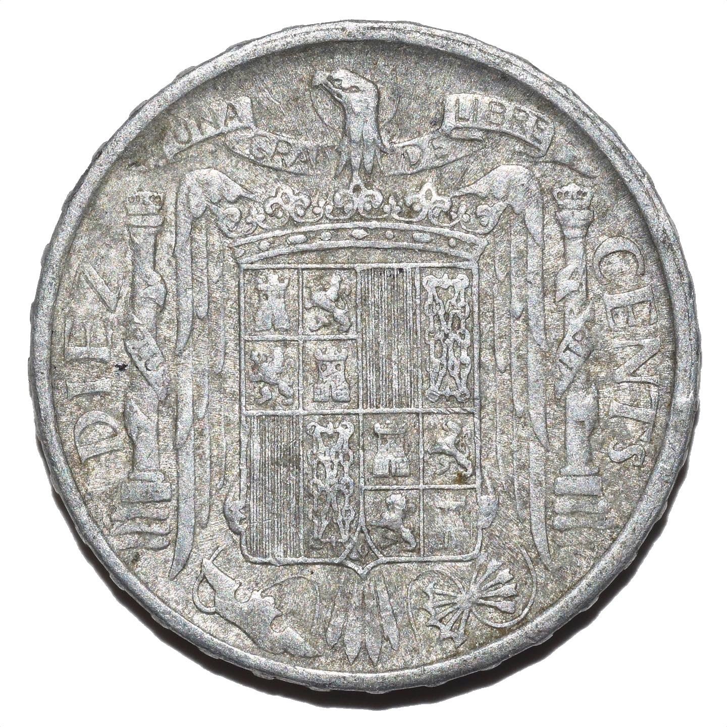 Spain 10 Centimos - Iberian rider Coin KM766 1940 - 1953