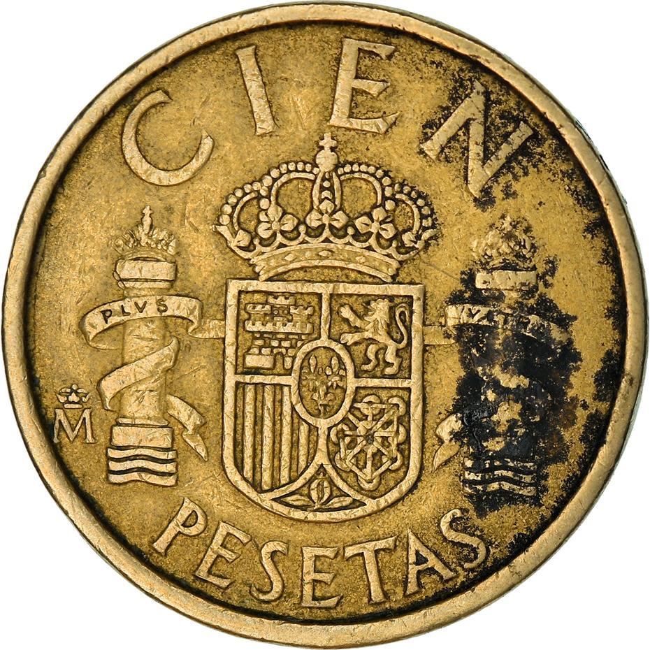 Spain 100 Pesetas - Juan Carlos I "CIEN" Coin 1982 - 1990 KM 826