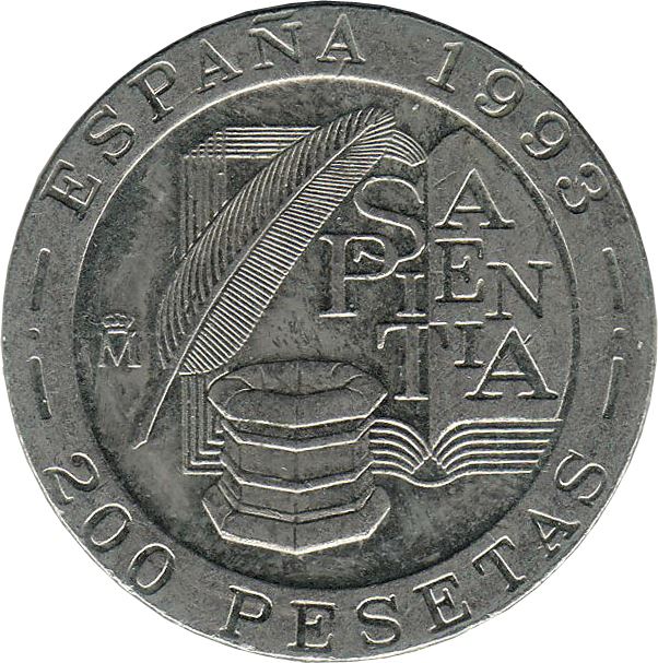 Spain 200 Pesetas Juan Luis Vives Coin KM923 1993