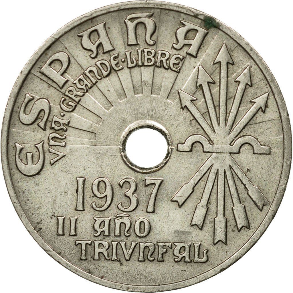 Spain 25 Centimos - 2nd Triumphant Year Coin KM753 1937 Soccer