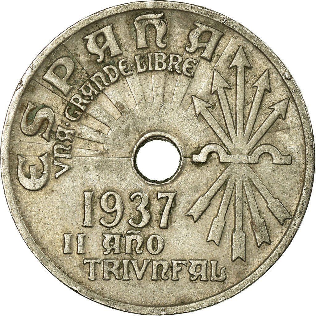 Spain 25 Centimos - 2nd Triumphant Year Coin KM753 1937 Soccer