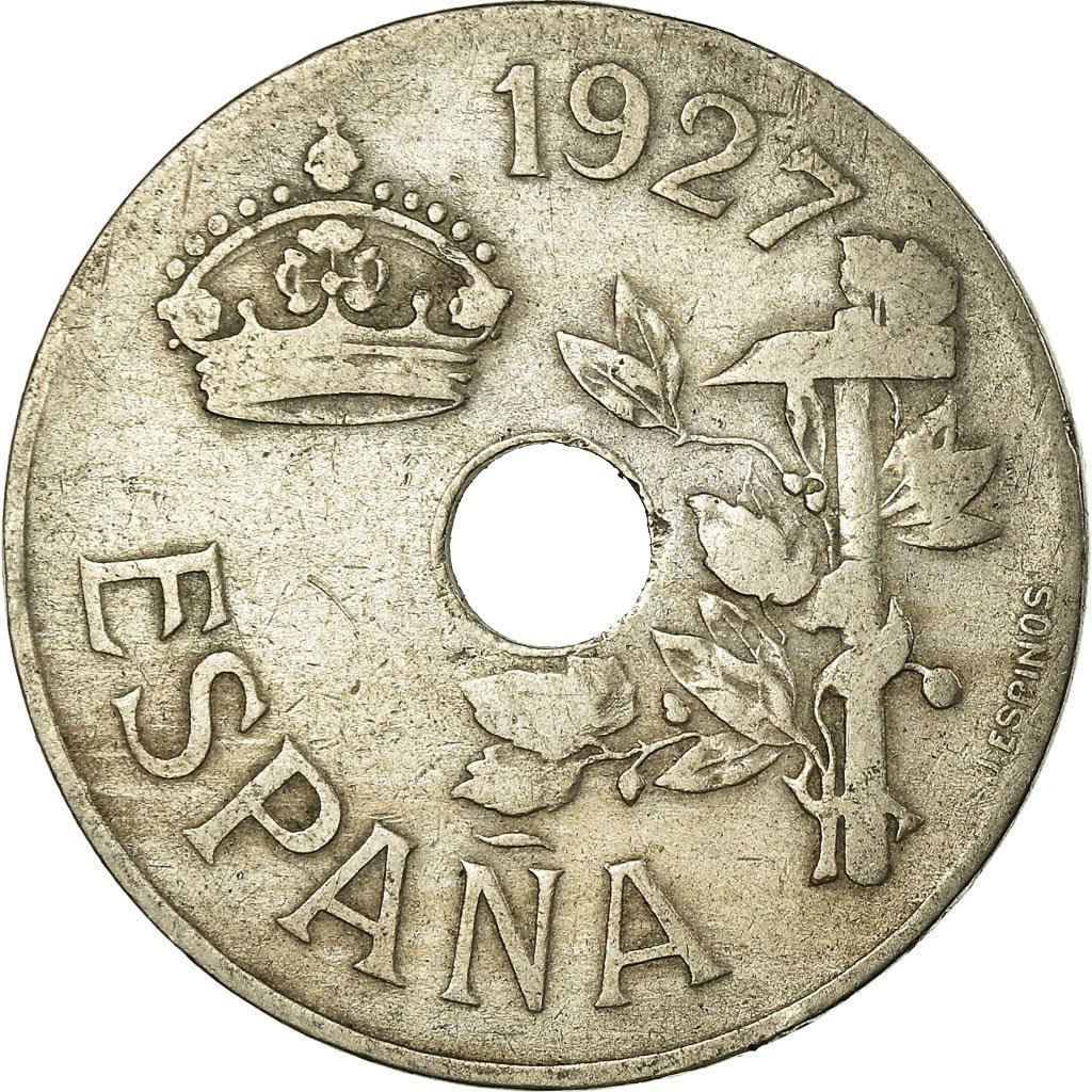 Spain | 25 Centimos Coin | KM742 | Hammer | Hole | 1927