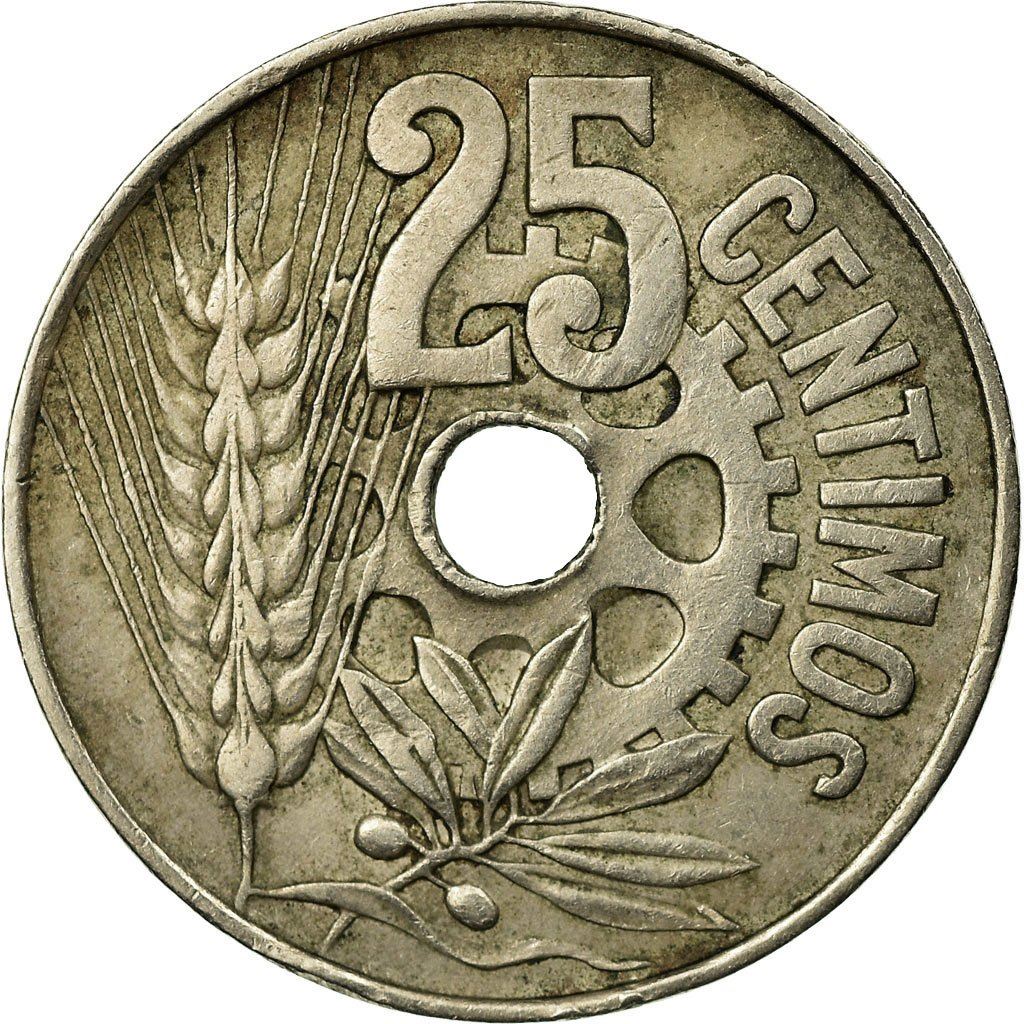 Spain 25 Centimos - II Republic Coin KM751 1934 Soccer