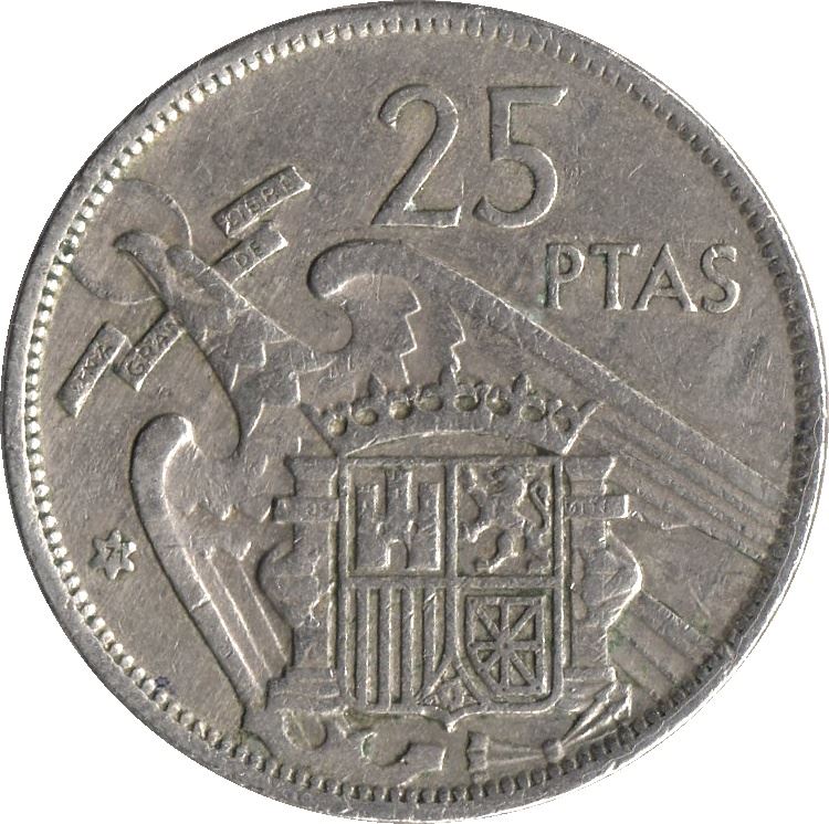 Spain 25 Pesetas - Francisco Franco Coin KM787 1957 (1958 - 1975)