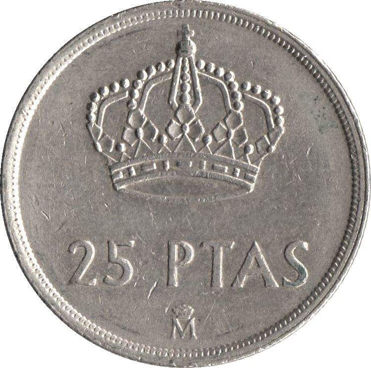 Spain 25 Pesetas - Juan Carlos I with mintmark Coin KM824 1982 - 1984