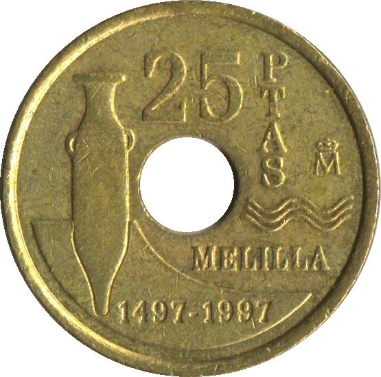 Spain 25 Pesetas Melilla Coin 1997 KM 983