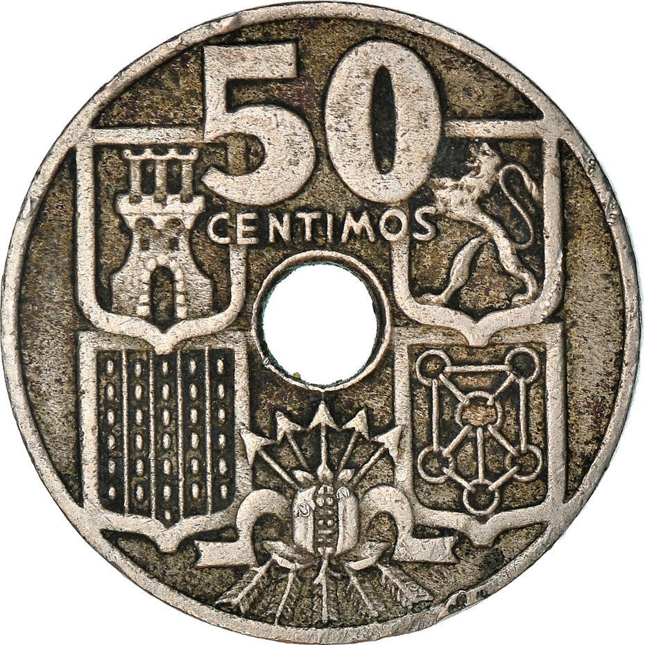 Spain 50 Centimos Coin | Anchor - Arrows up | KM777 | 1949 - 1963