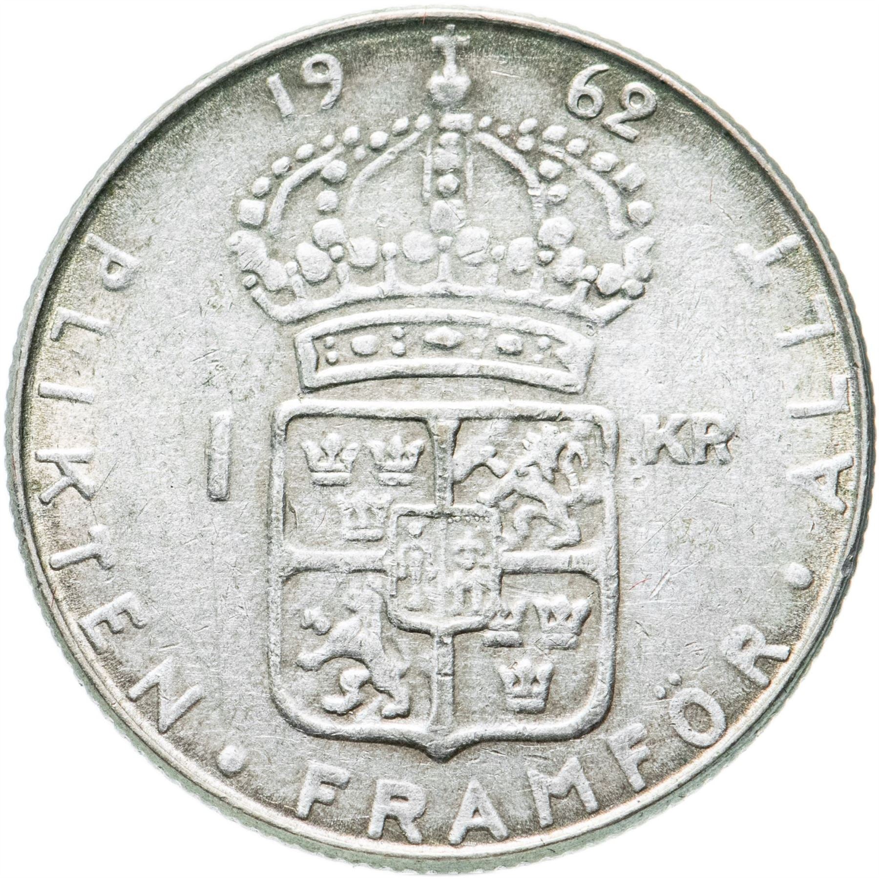 Swedish 1 Krona Coin | Gustaf VI Adolf | Sweden | 1952 - 1968