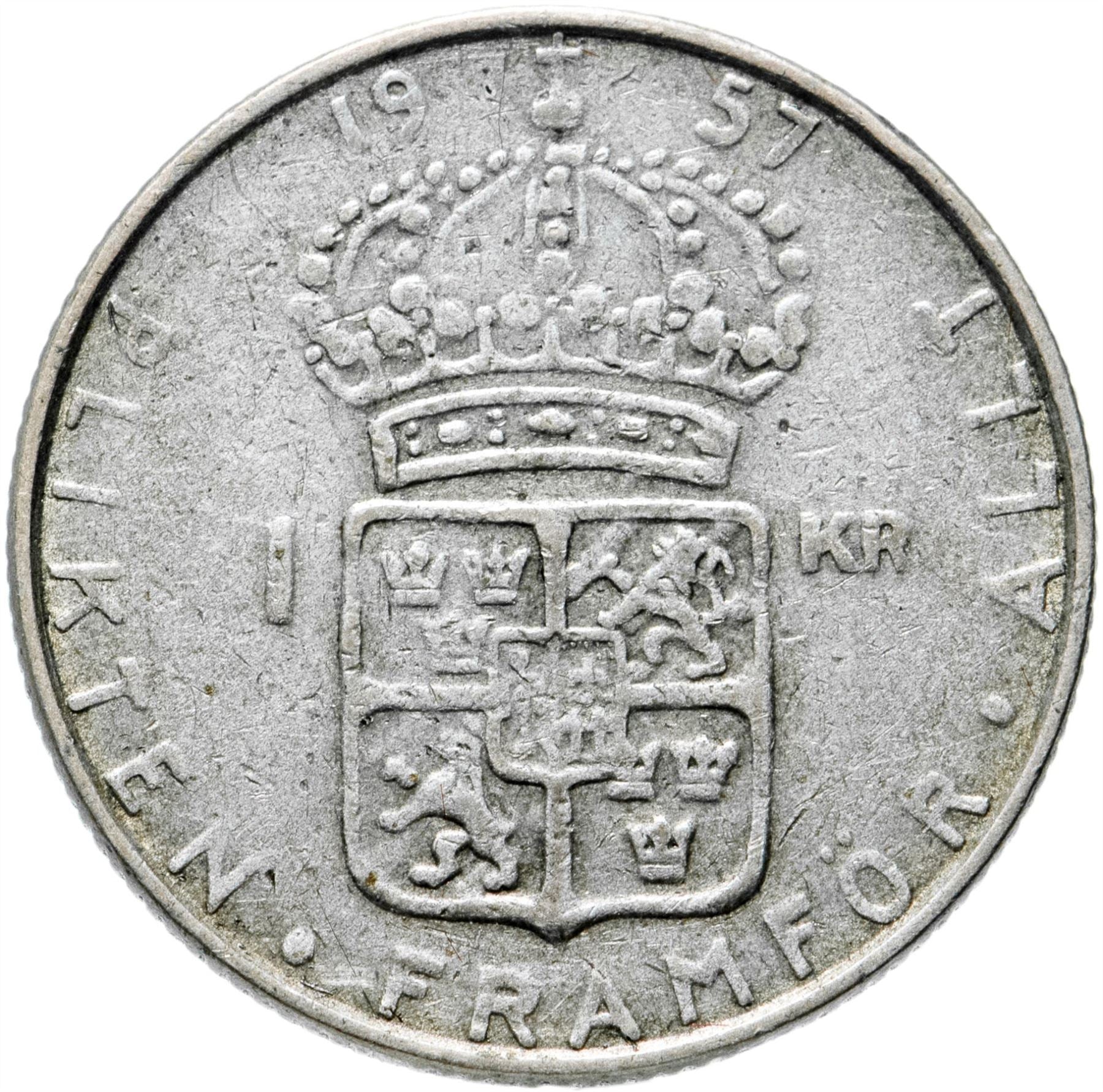 Swedish 1 Krona Coin | Gustaf VI Adolf | Sweden | 1952 - 1968