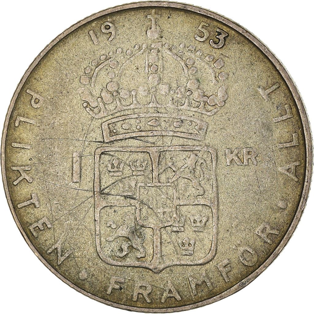 Swedish 1 Krona Coin | Gustaf VI Adolf | Sweden | 1952 - 1968