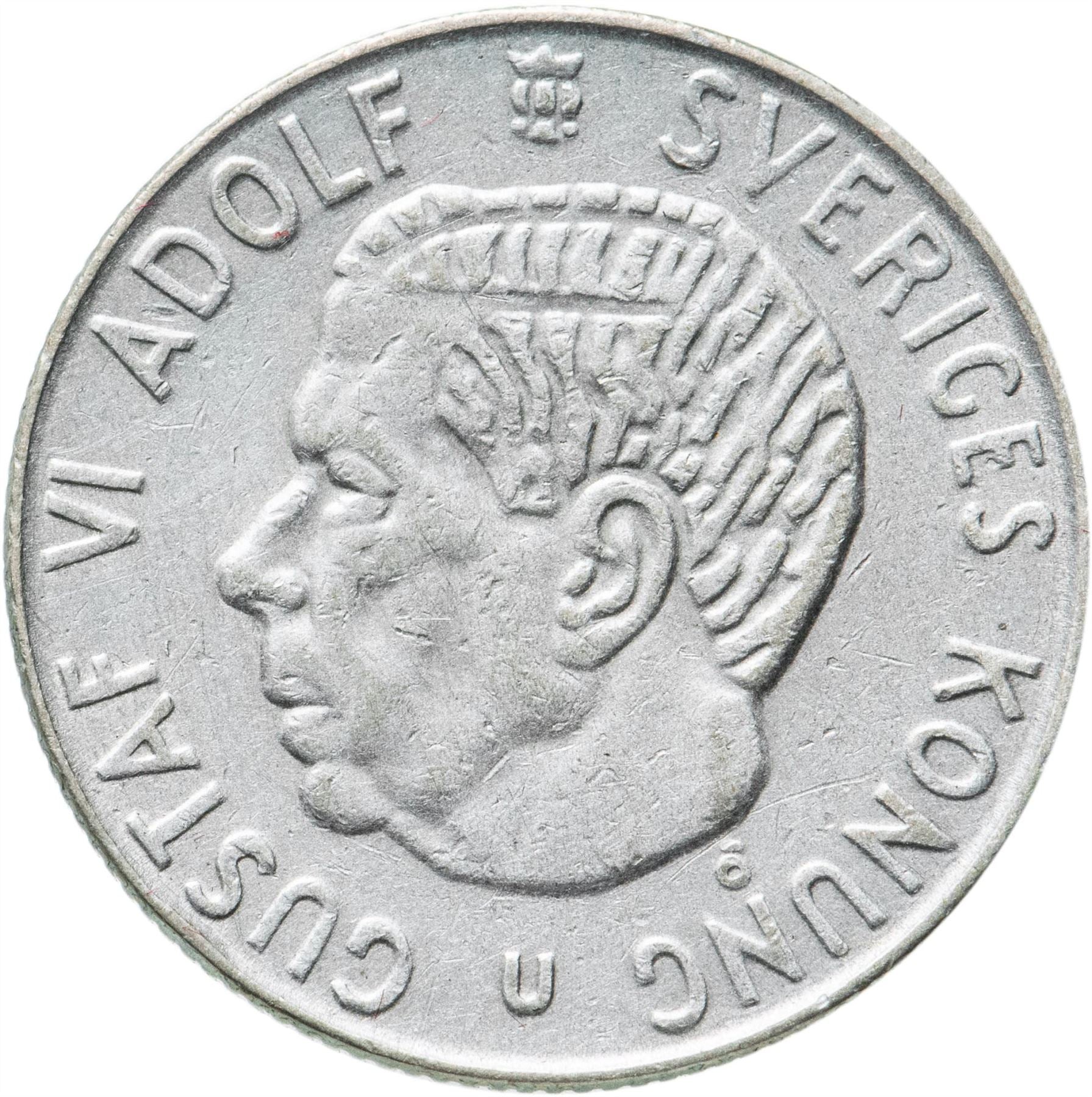 Swedish 1 Krona Coin | Gustaf VI Adolf | Sweden | 1952 - 1968