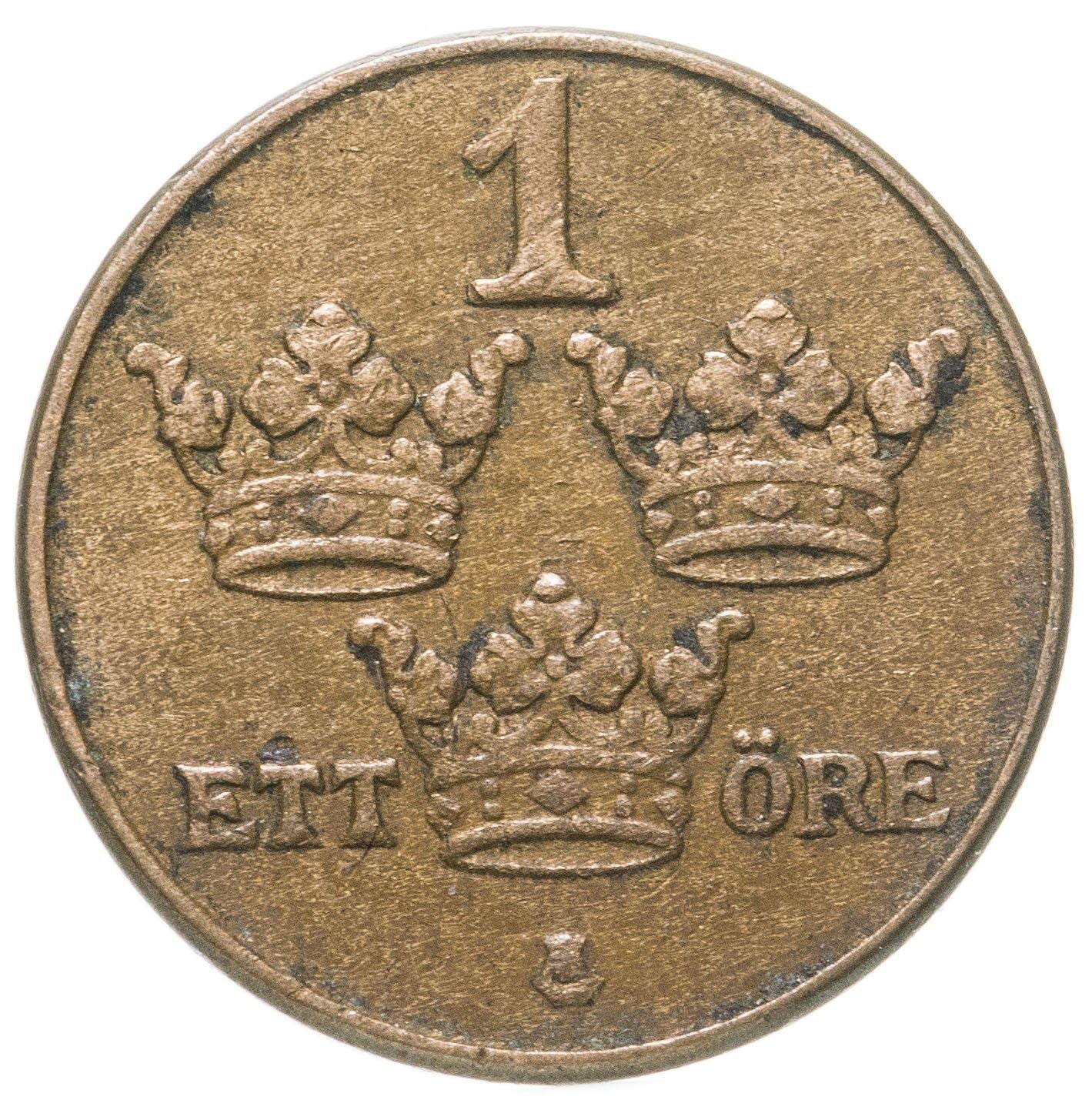 Swedish 1 Ore Coin | King Gustaf V | Sweden | 1910 - 1950