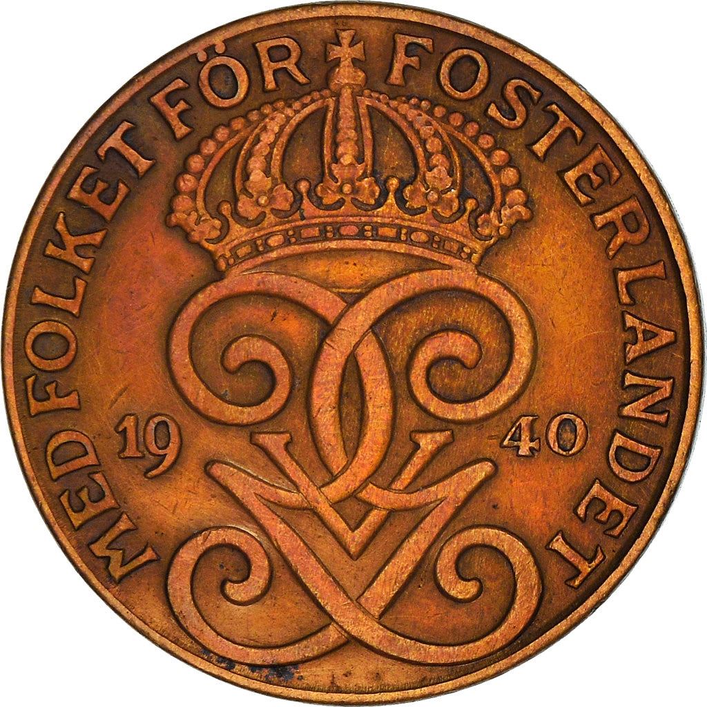 Swedish 2 Ore Coin | King Gustaf V | Sweden | 1909 - 1950