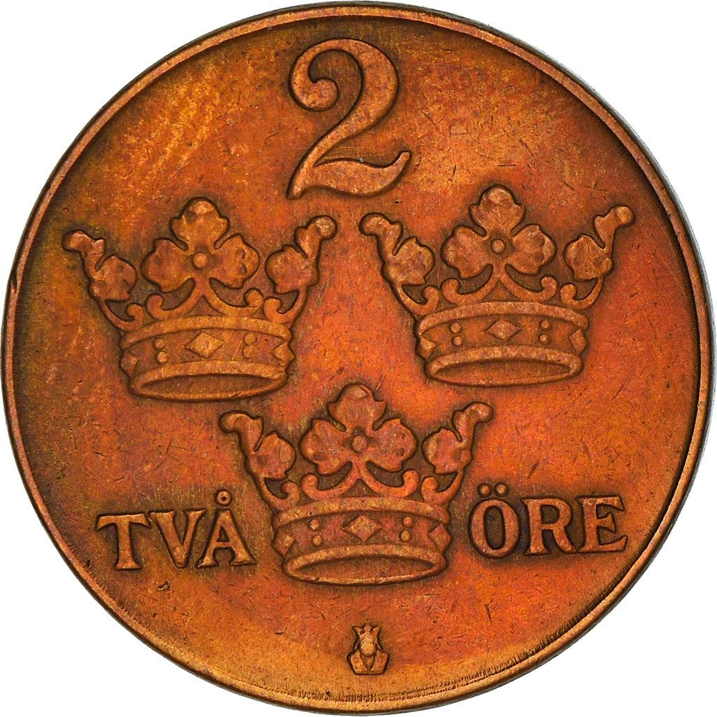 Swedish 2 Ore Coin | King Gustaf V | Sweden | 1909 - 1950