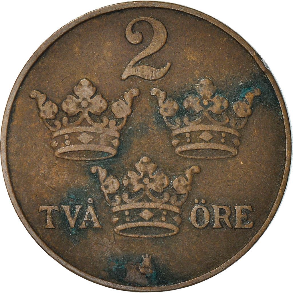 Swedish 2 Ore Coin | King Gustaf V | Sweden | 1909 - 1950