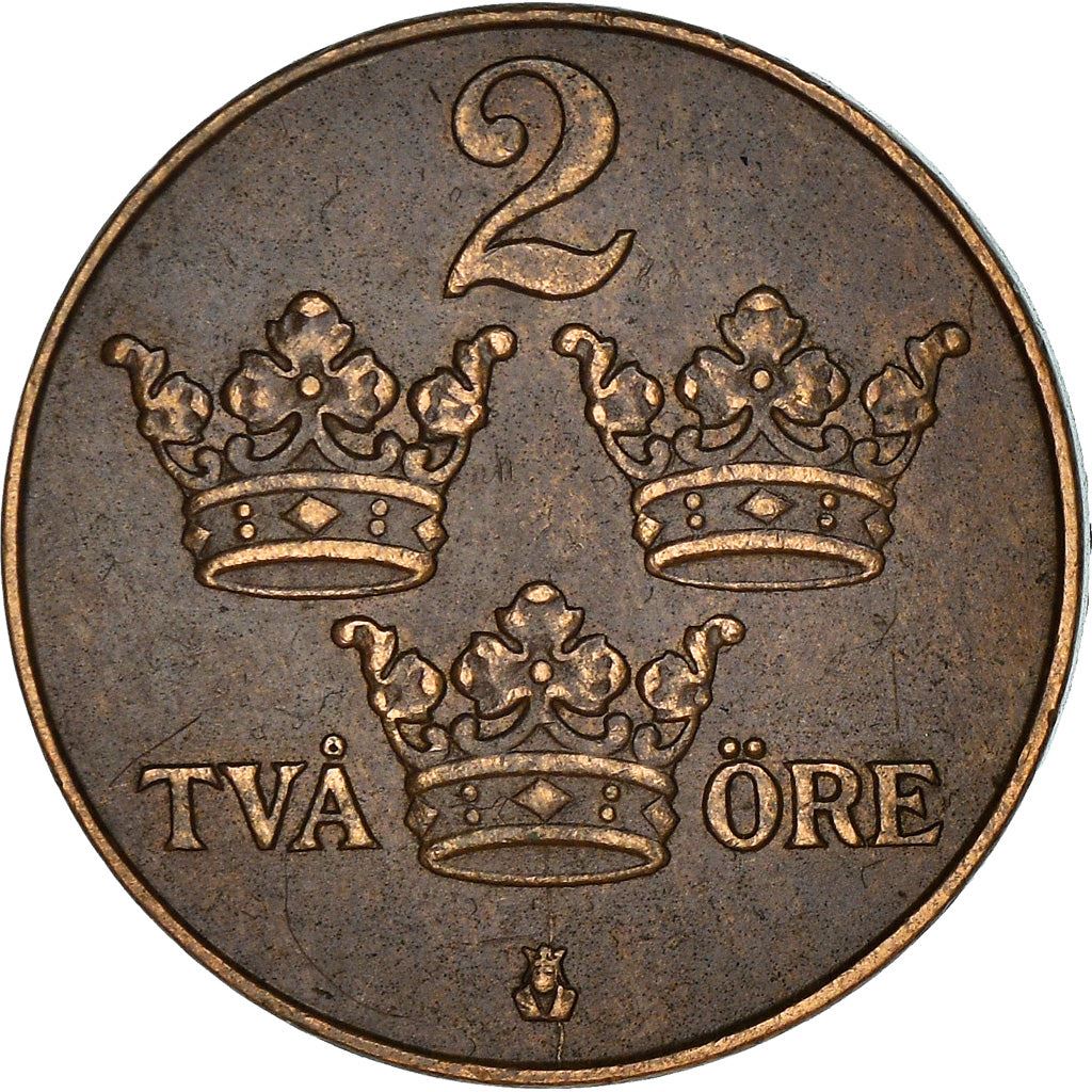 Swedish 2 Ore Coin | King Gustaf V | Sweden | 1909 - 1950