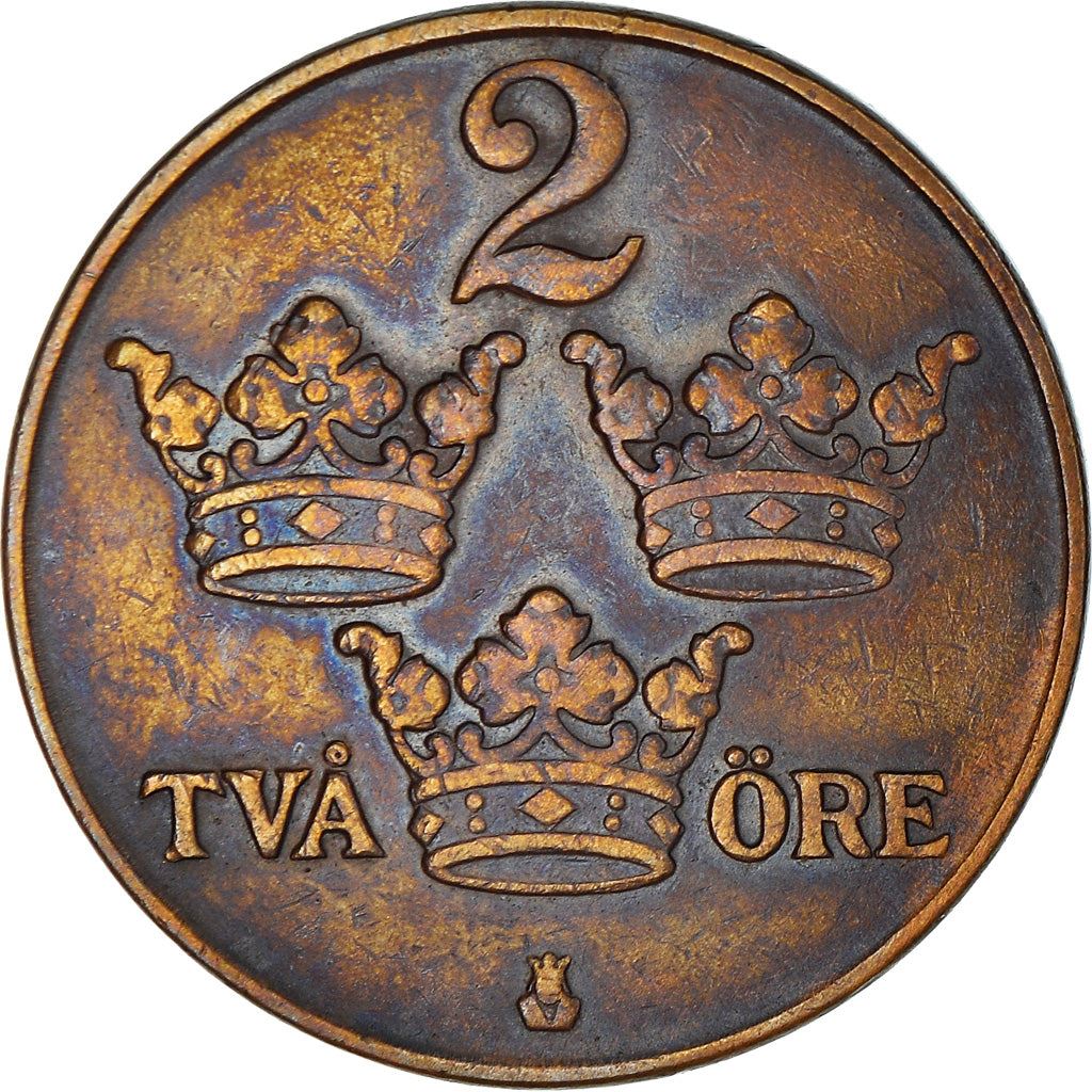 Swedish 2 Ore Coin | King Gustaf V | Sweden | 1909 - 1950