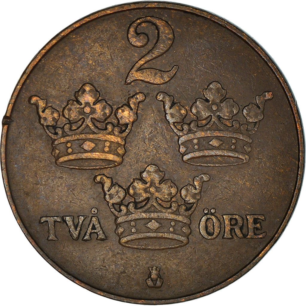 Swedish 2 Ore Coin | King Gustaf V | Sweden | 1909 - 1950