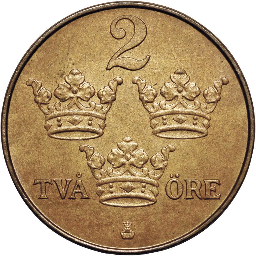 Swedish 2 Ore Coin | King Gustaf V | Sweden | 1909 - 1950