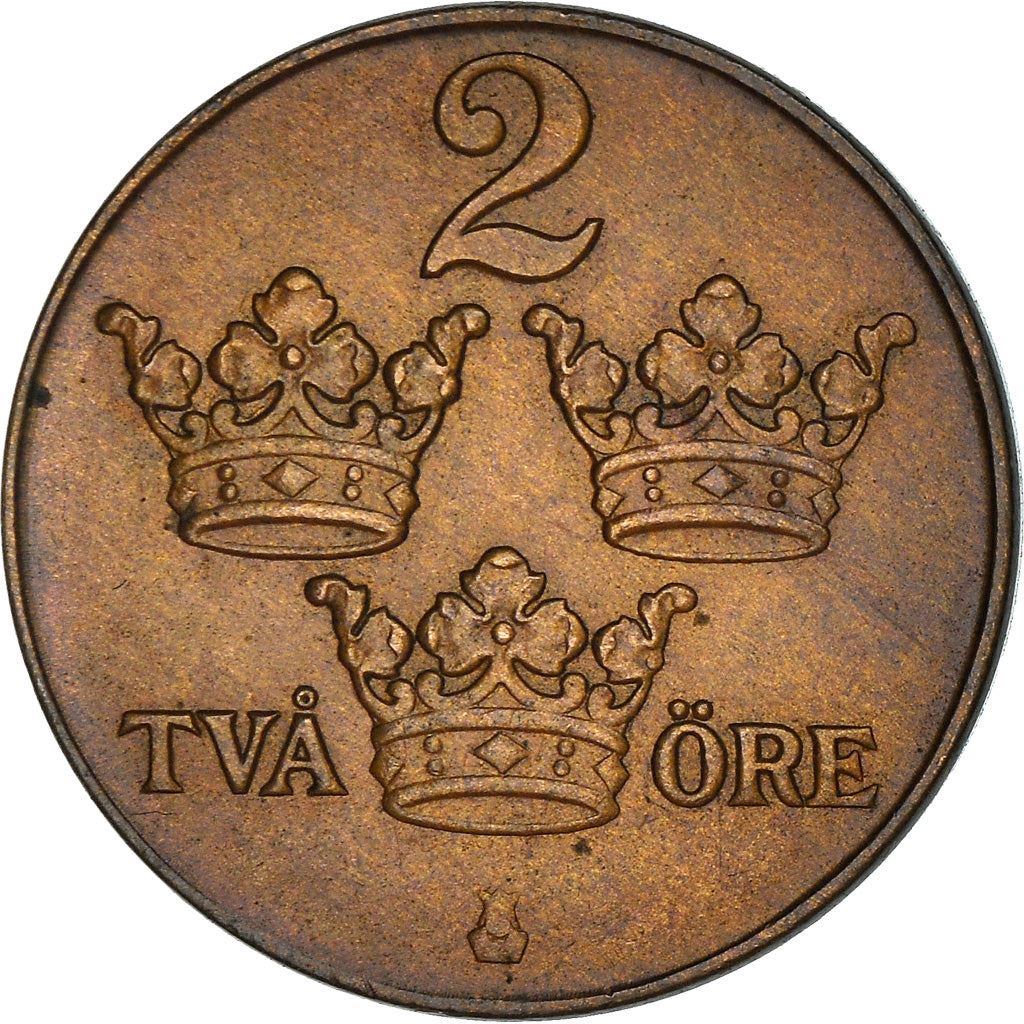 Swedish 2 Ore Coin | King Gustaf V | Sweden | 1909 - 1950