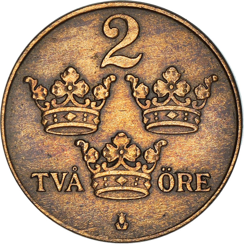 Swedish 2 Ore Coin | King Gustaf V | Sweden | 1909 - 1950