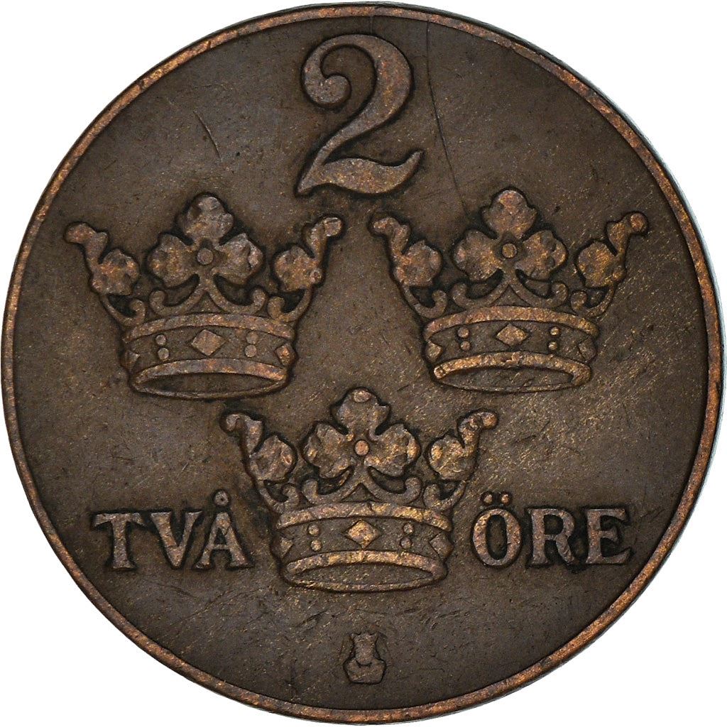 Swedish 2 Ore Coin | King Gustaf V | Sweden | 1909 - 1950