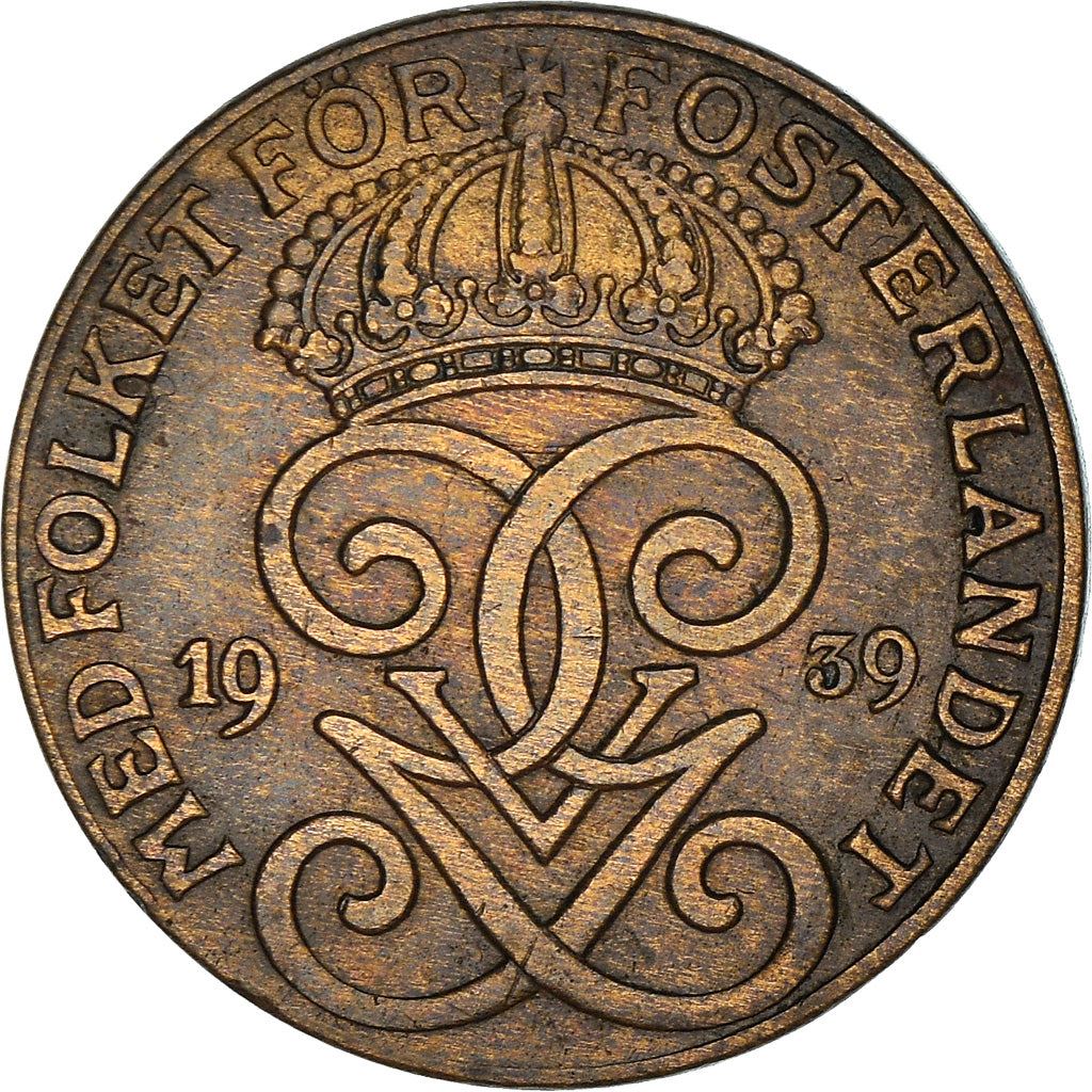 Swedish 2 Ore Coin | King Gustaf V | Sweden | 1909 - 1950