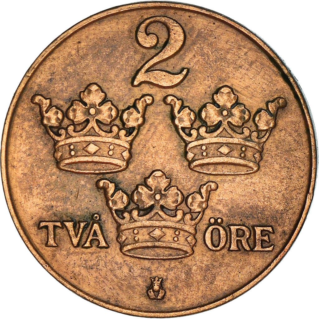 Swedish 2 Ore Coin | King Gustaf V | Sweden | 1909 - 1950