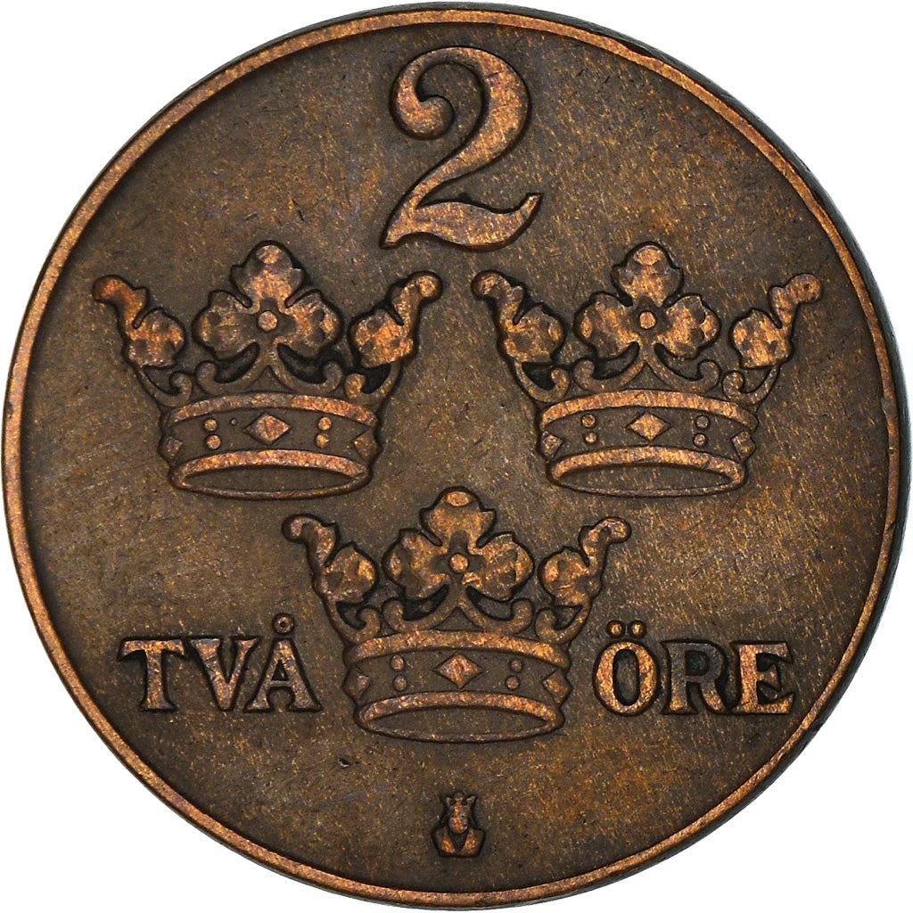 Swedish 2 Ore Coin | King Gustaf V | Sweden | 1909 - 1950