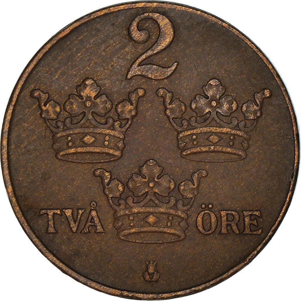 Swedish 2 Ore Coin | King Gustaf V | Sweden | 1909 - 1950