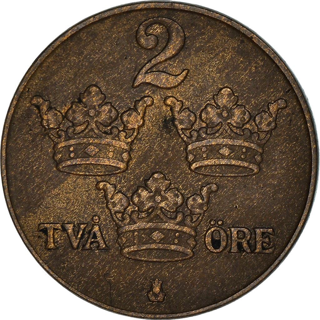 Swedish 2 Ore Coin | King Gustaf V | Sweden | 1909 - 1950