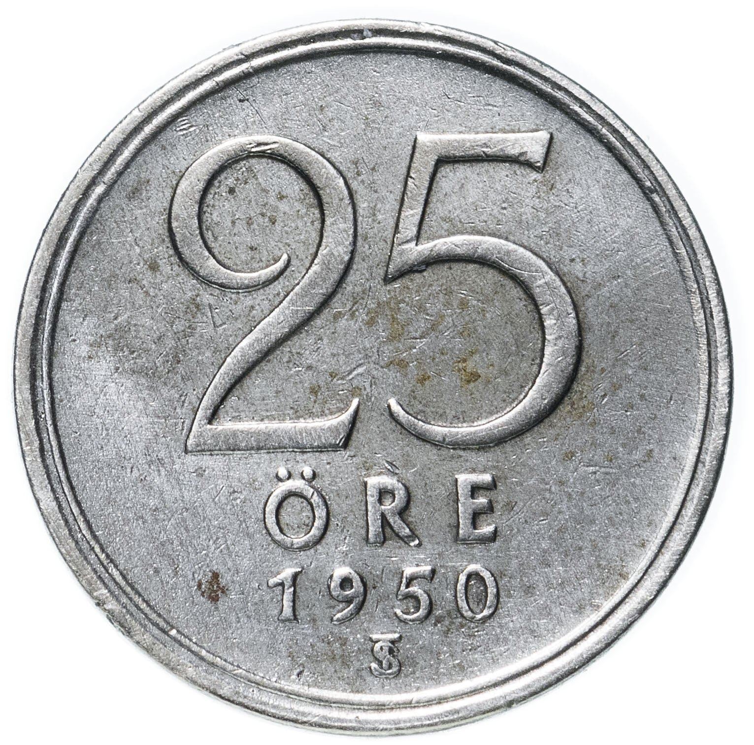 Swedish 25 Ore Coin | King Gustaf V | Sweden | 1943 - 1950