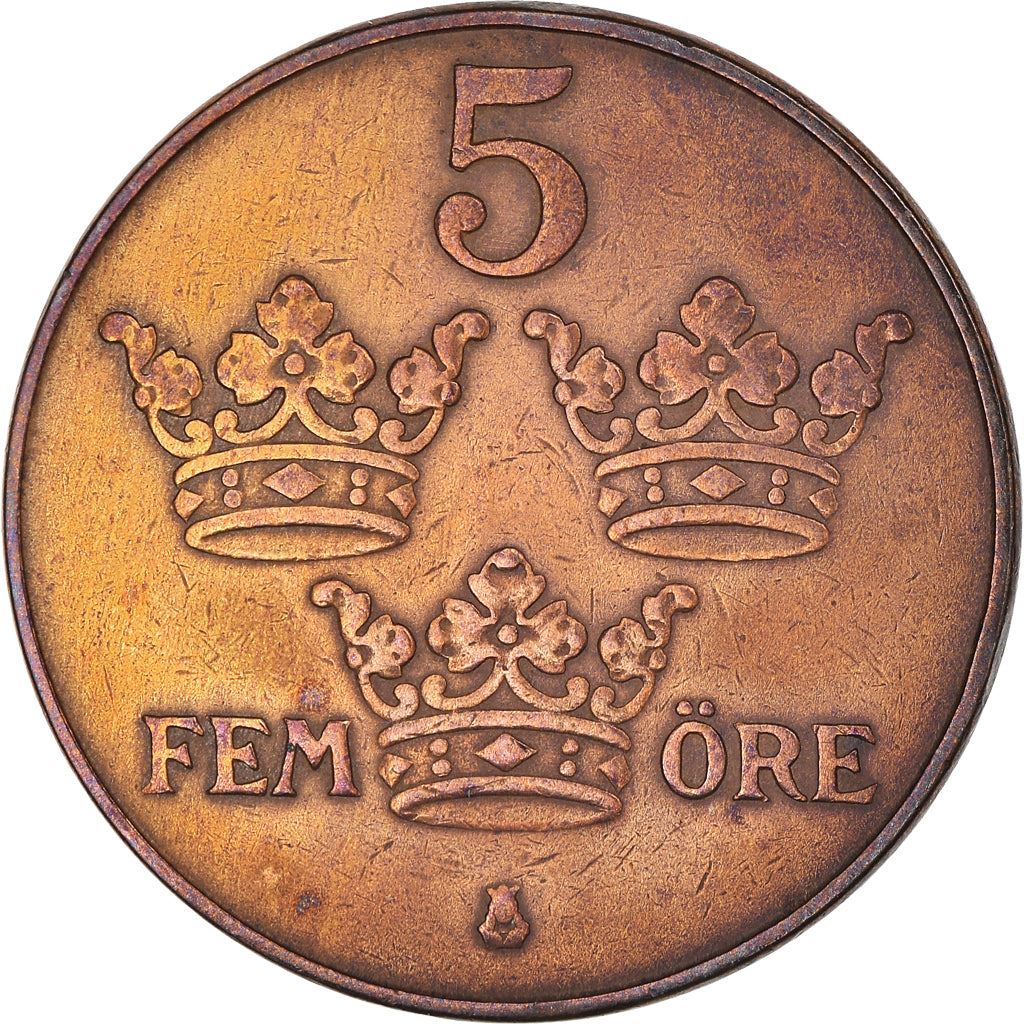 Swedish 5 Ore Coin | King Gustaf V | Sweden | 1910 - 1950