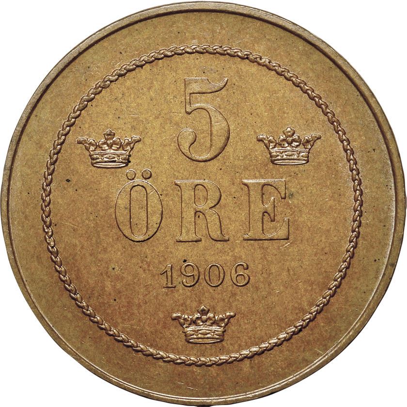 Swedish 5 Ore Coin | King Oscar II | Sweden | 1906 - 1907