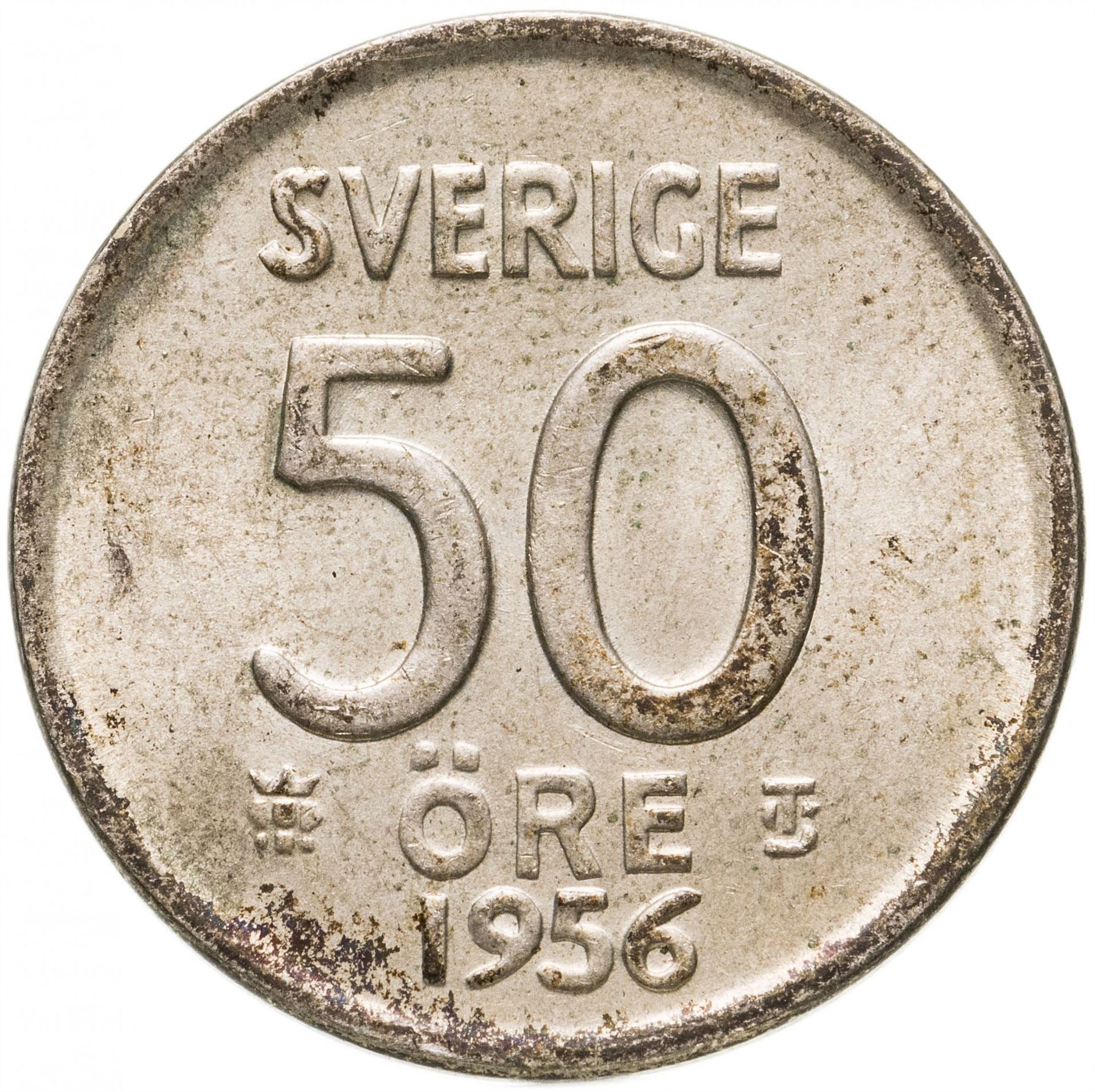 Swedish 50 Ore Coin | King Gustaf VI Adolf | Crown | Sweden | 1952 - 1961