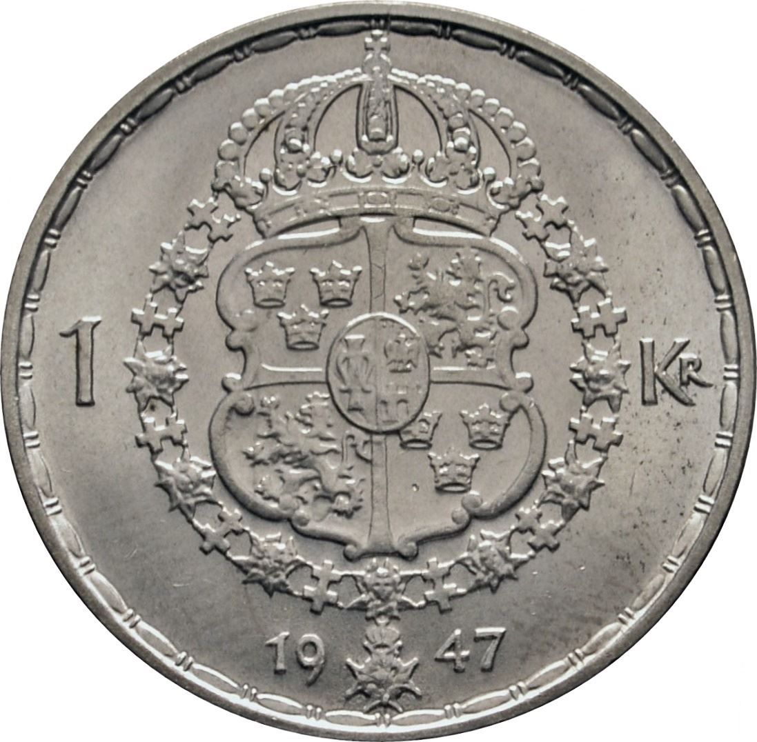 Swedish Coin 1 Krona | King Gustaf V | Sweden | 1942 - 1950