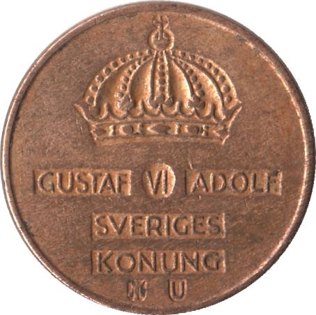 Swedish Coin 1 Öre | Gustaf VI Adolf | Crown | Sweden | 1952 - 1971