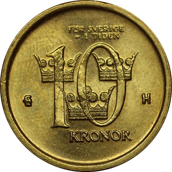 Swedish Coin 10 Kronor | King Carl XVI Gustaf | Crown | Sweden | 2001 - 2009