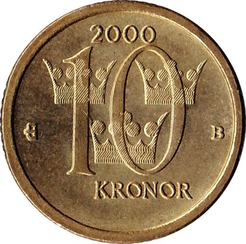 Swedish Coin 10 Kronor | King Carl XVI Gustaf | Sweden | 1991 - 2000