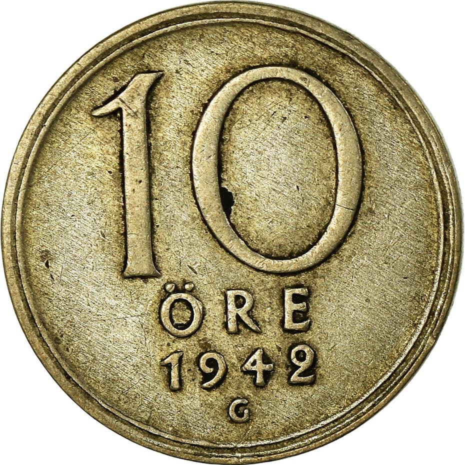 Swedish Coin 10 Ore Coin | King Gustaf V | Sweden | 1942 - 1950