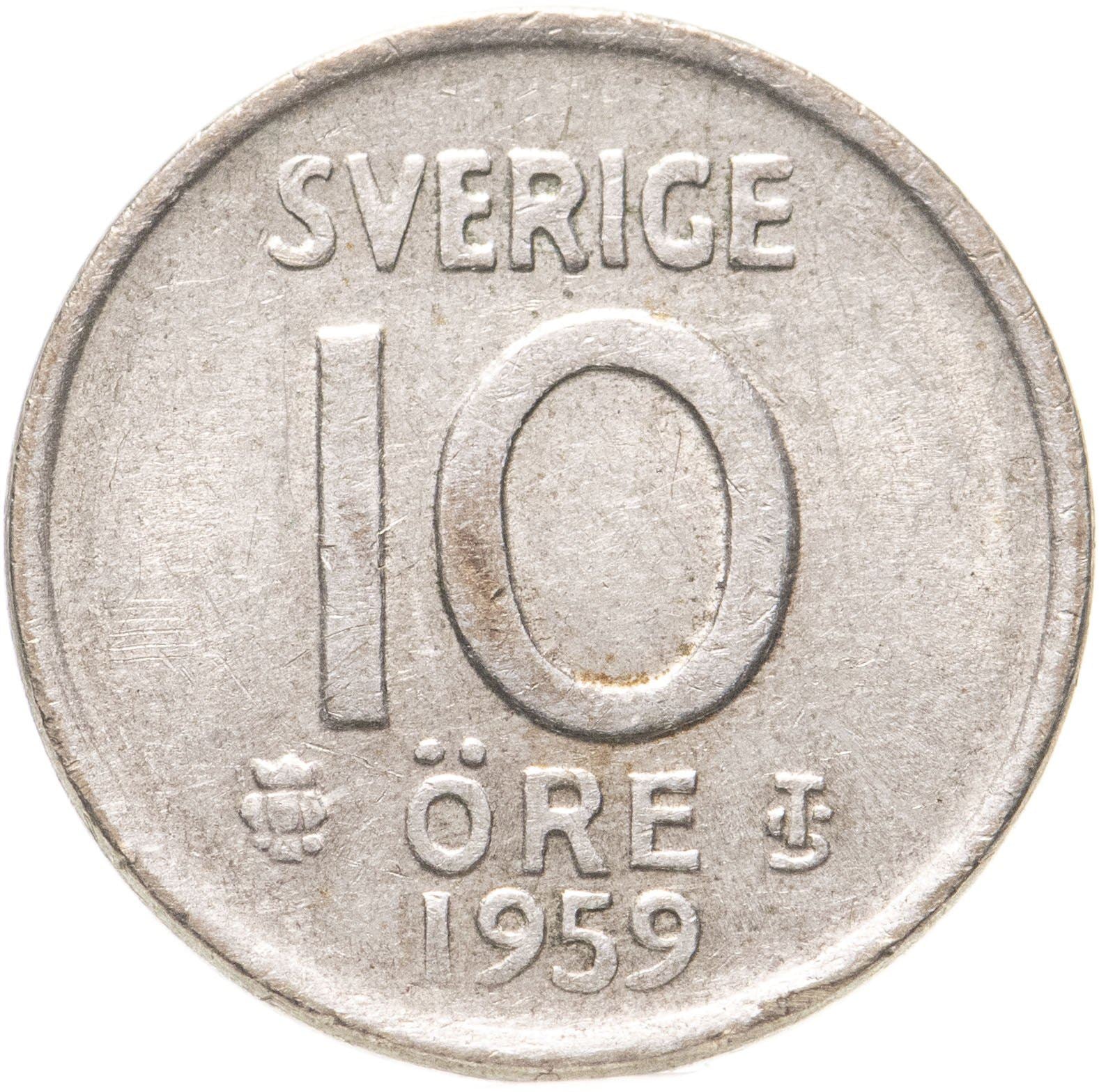 Swedish Coin 10 Ore Coin | King Gustaf VI Adolf | Crown | Sweden | 1952 - 1962