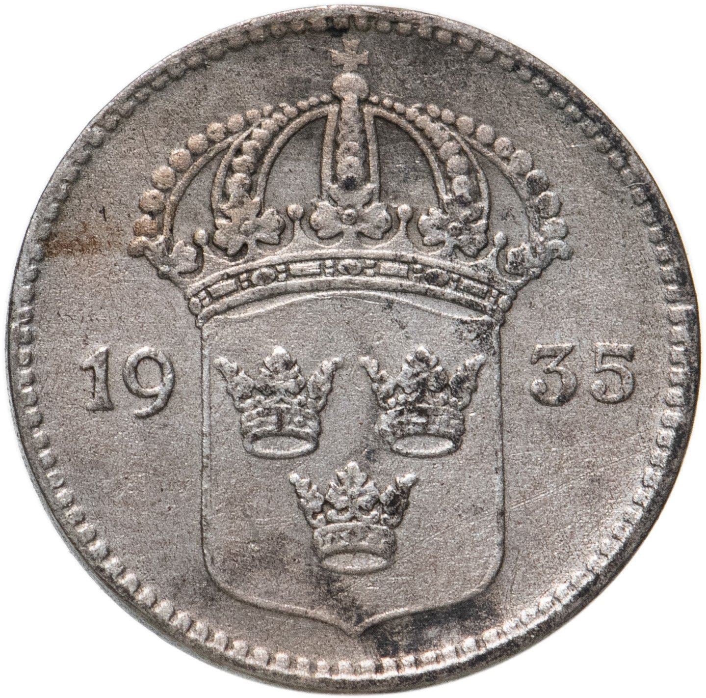 Swedish Coin 10 Öre | King Gustaf V | Crown | Sweden | 1909 - 1942