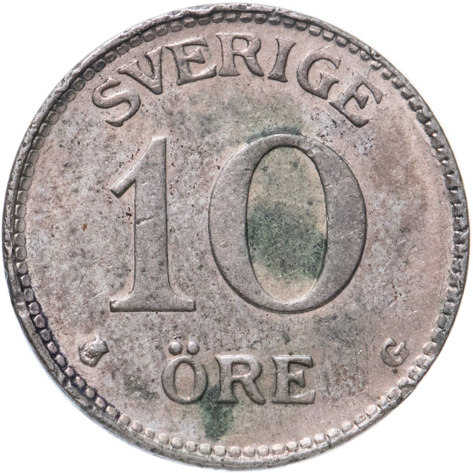 Swedish Coin 10 Öre | King Gustaf V | Crown | Sweden | 1909 - 1942