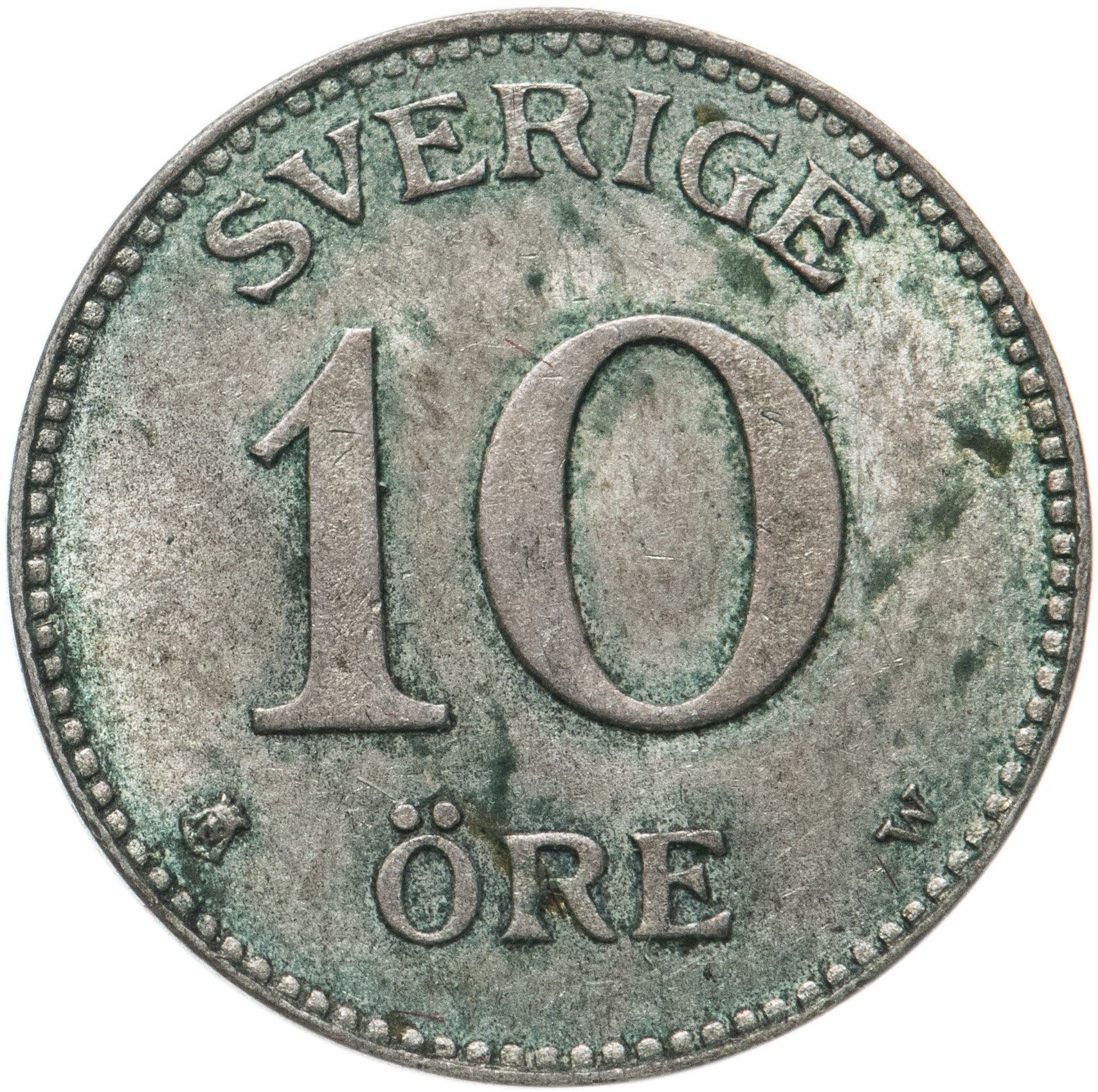 Swedish Coin 10 Öre | King Gustaf V | Crown | Sweden | 1909 - 1942